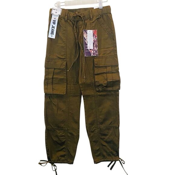 NWT VIP Elastic Waist Drawstring Jogger Cargo Pants Brown Size 5/27 - Picture 1 of 5